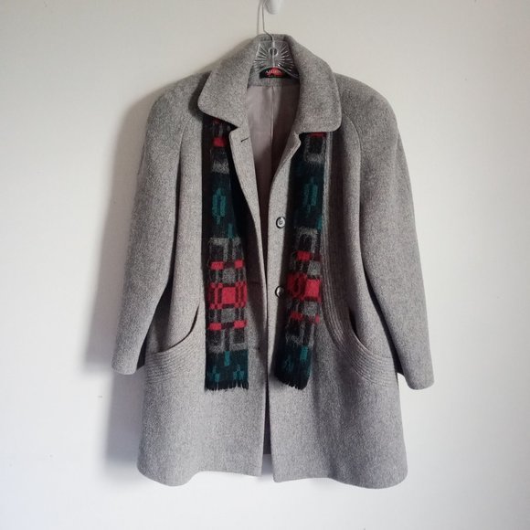 Wool Blend Gray Jacket Coat with Scarf - Picture 3 of 14